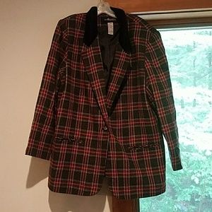 Red and black plaid blazer